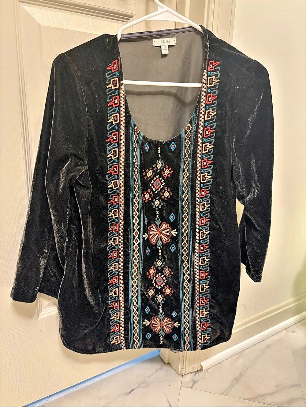 Kyla Seo Tobacco Brown Embroidered Velvet Tunic Size Small
